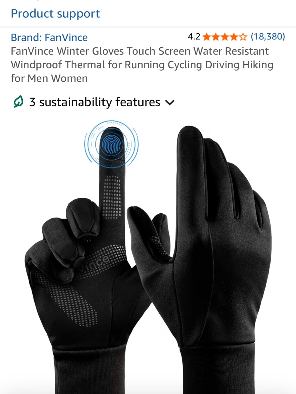 FanVince Black Touchscreen Winter Gloves
